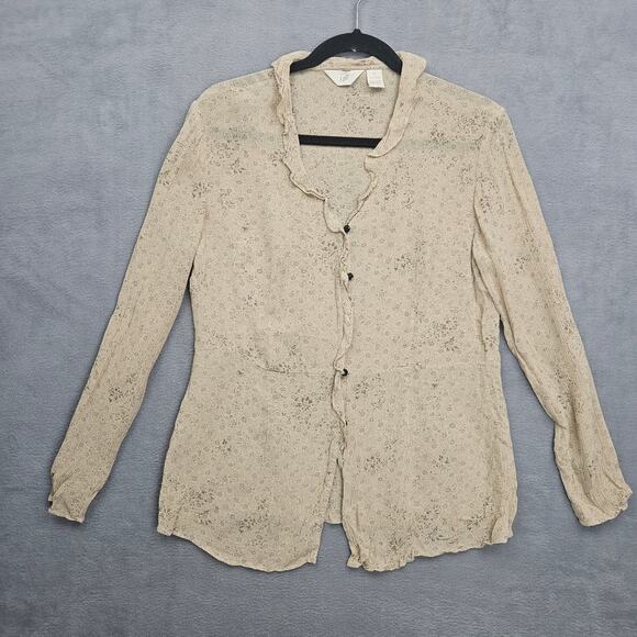 J. Jill Tops - J Jill Beige Floral Cottagecore Blouse Romantic Prairie Boho Button Top S